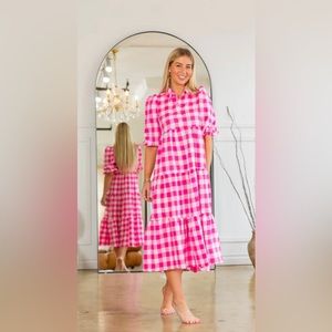 Tiered Pink Barbie Plaid Maxi Dress with Puff Sleeves A.C.G. Los Angeles M